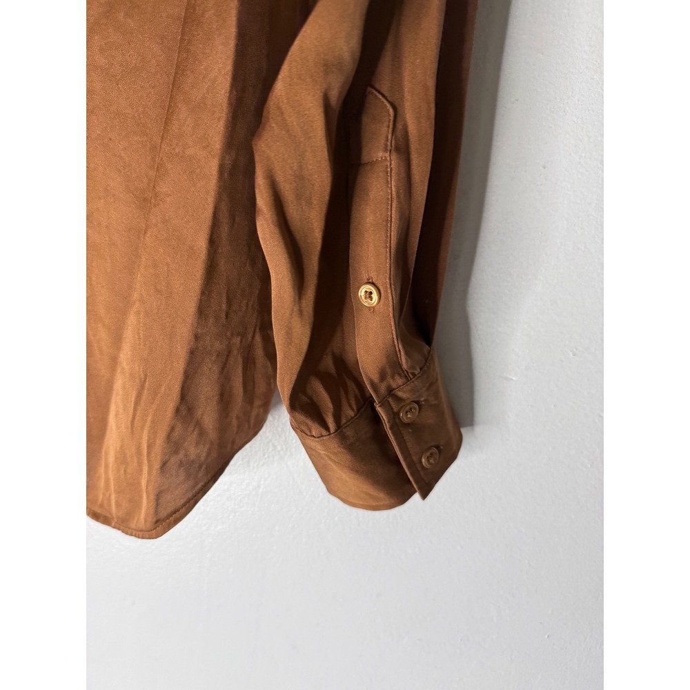 Quince Washable Stretch Silk Notch Collar Blouse Copper Brown Medium CS001 - Picture 6 of 6